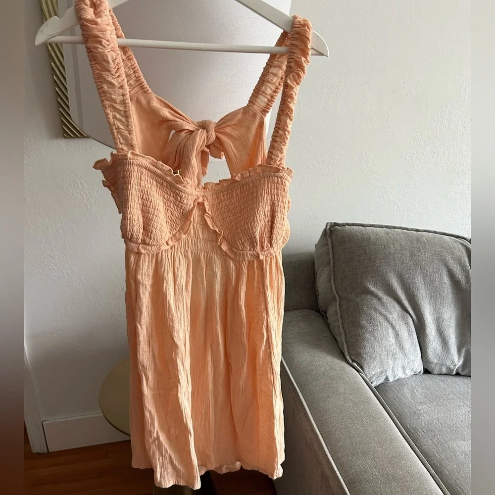 Free People Babydoll Linen Blend Mini Dress Size L Summer Beach